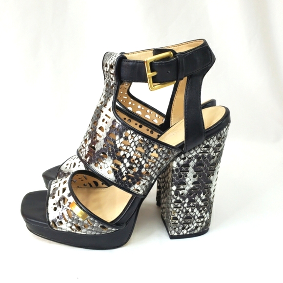 Calvin Klein VALLIN Faux Snake Skin Open Toe Block Heels - Picture 10 of 10